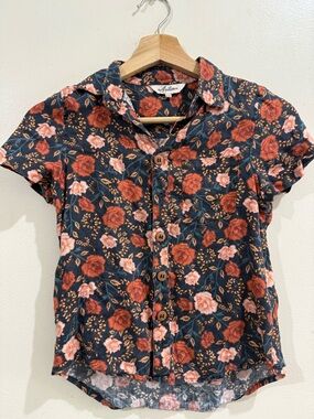 Arnhem Navy Floral Button-Down Shirt with Rust & Blush Roses